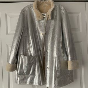COPY - Beautiful Opening Ceremony Reversible Swing Coat. Silver crème faux leat…